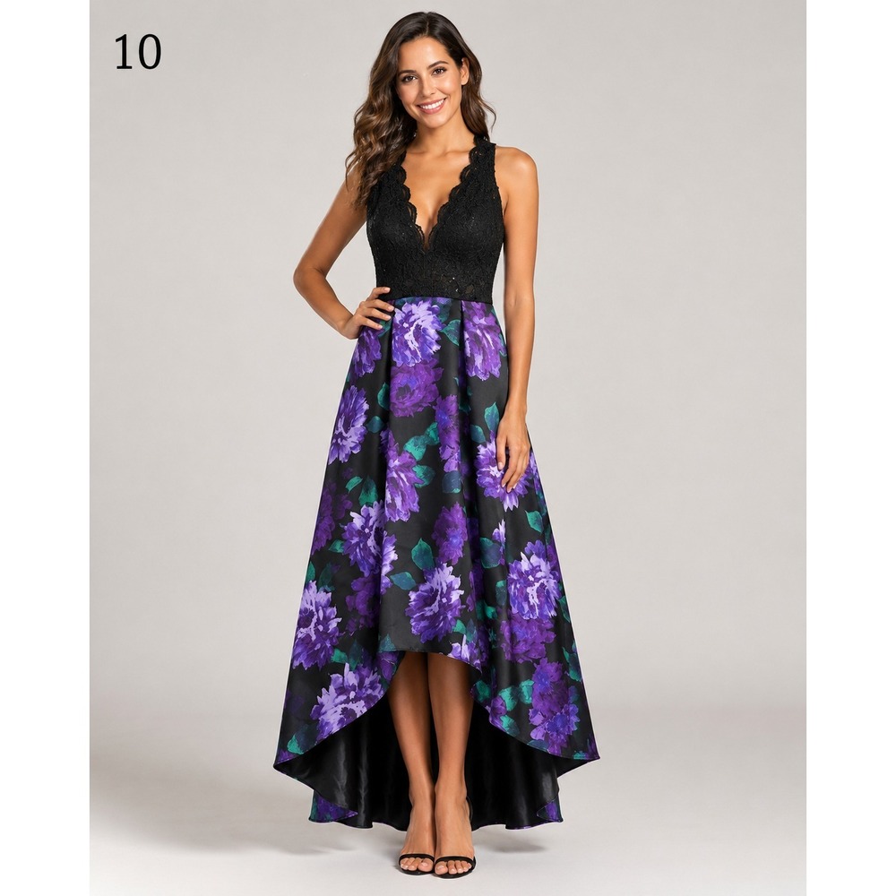 Jump Apparel Floral High Low Formal Prom Dress Lace Racerback Black Size 7/8